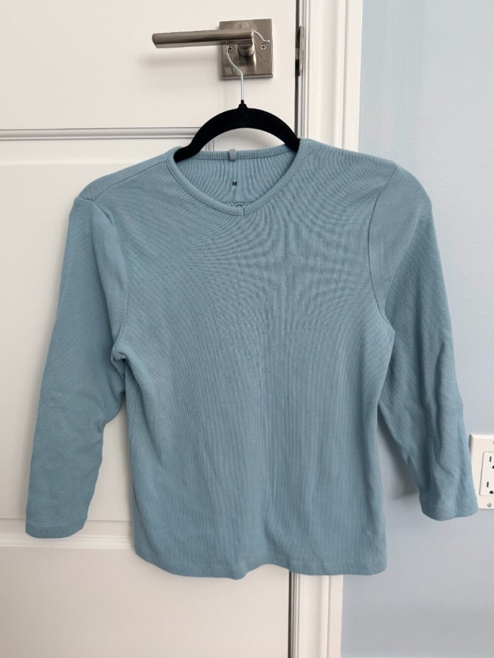 Light Blue Ribbed 3/4 Sleeve Top